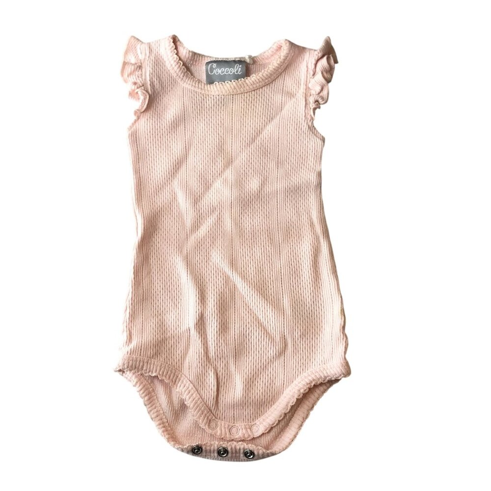 Coccoli Baby Girls One Piece Outfit Textured Ruffle Sleeve Pink 6M
